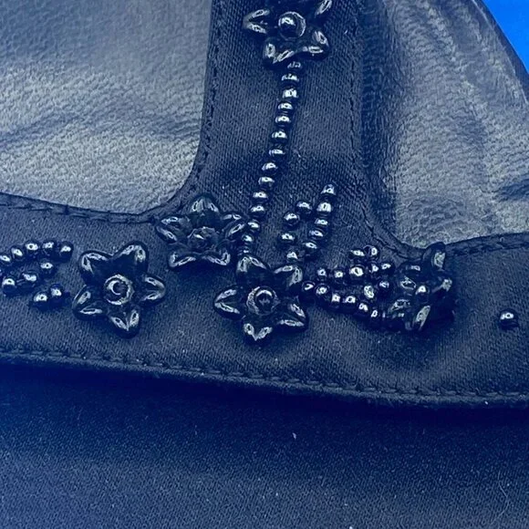 METAPHOR Black Heeled Sandals Festive Beading Leather Sole Women's Size 9.5 - Picture 5 of 9